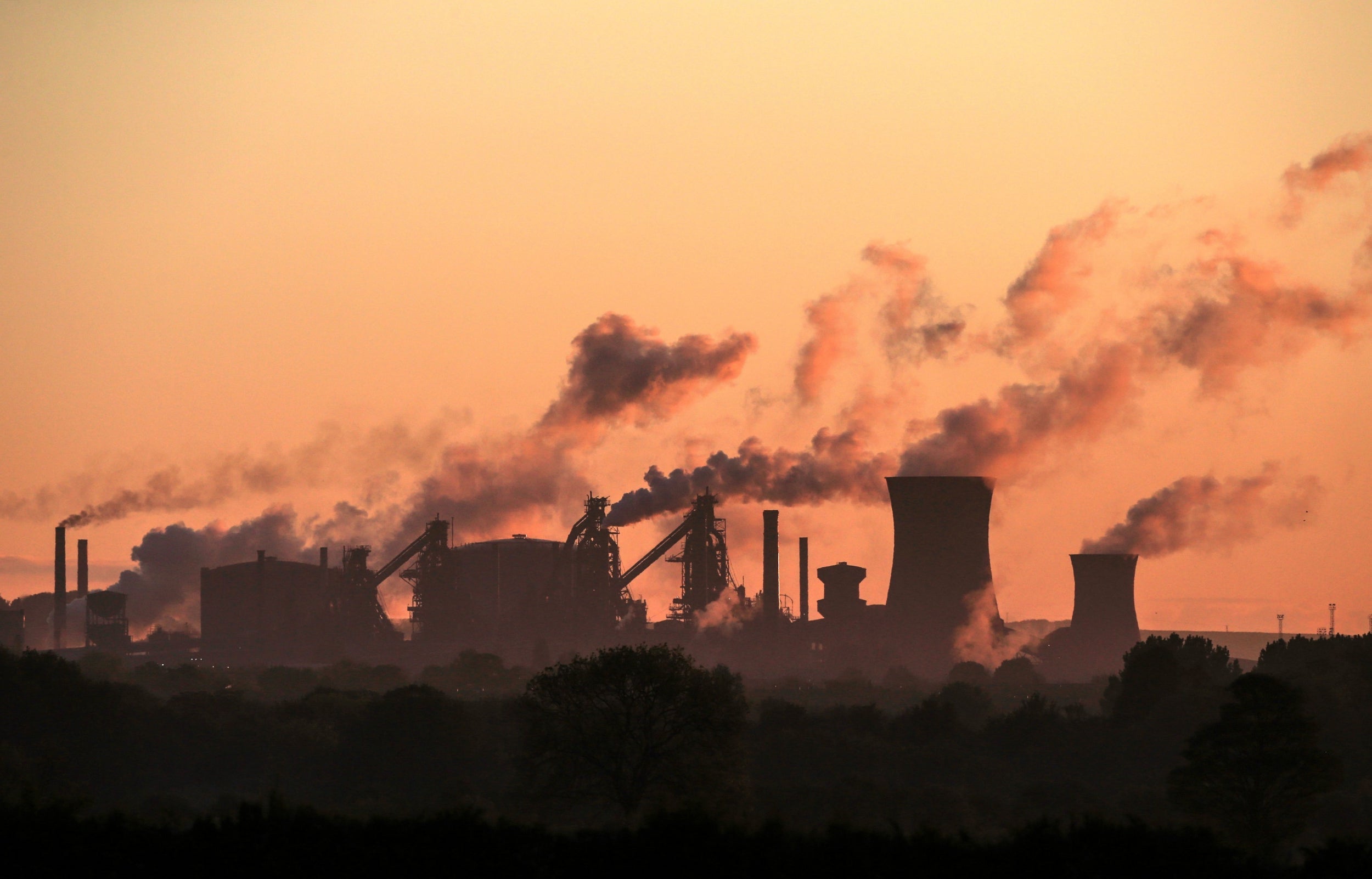 British Steel's Scunthorpe plant is pictured at dawn in north Lincolnshire