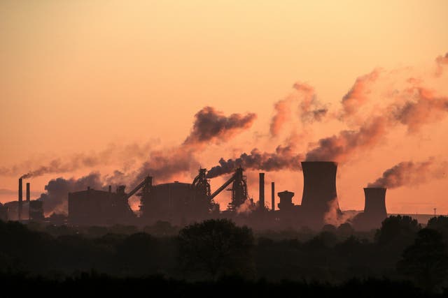 British Steel's Scunthorpe plant is pictured at dawn in north Lincolnshire
