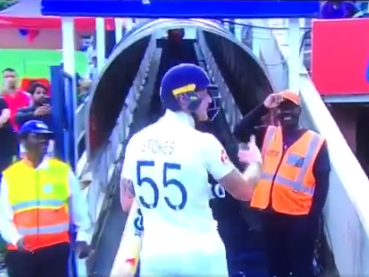 Ben Stokes appeared to get in a confrontation with a fan on his way off the pitch