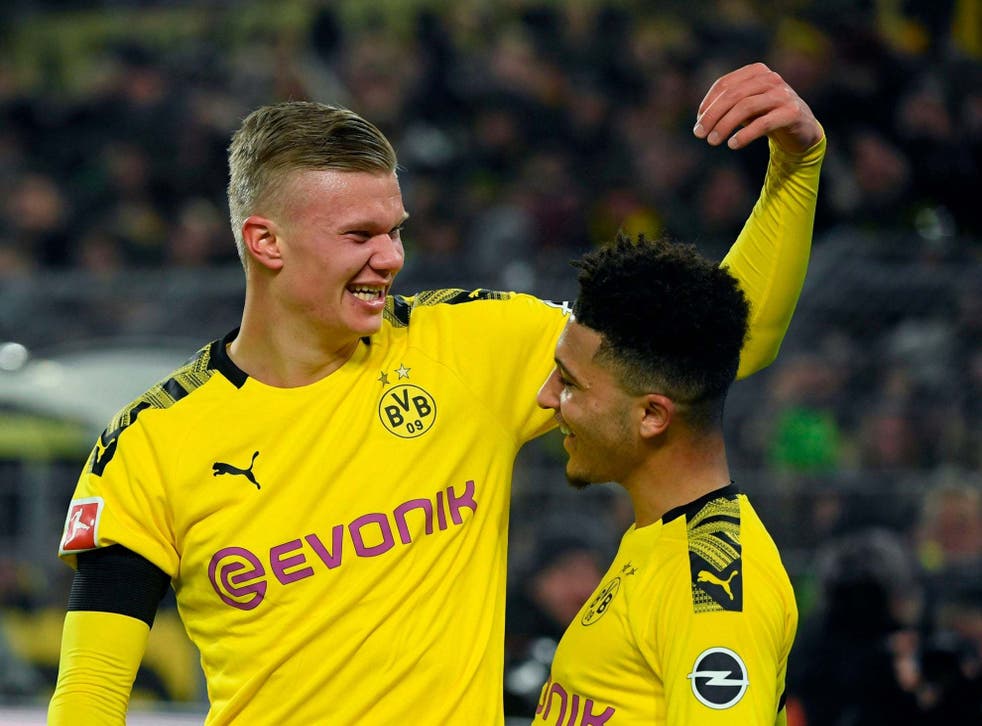 Haaland and Sancho celebrate for Borussia Dortmund