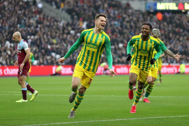 Conor Townsend celebrates putting West Brom in front at the London Stadium