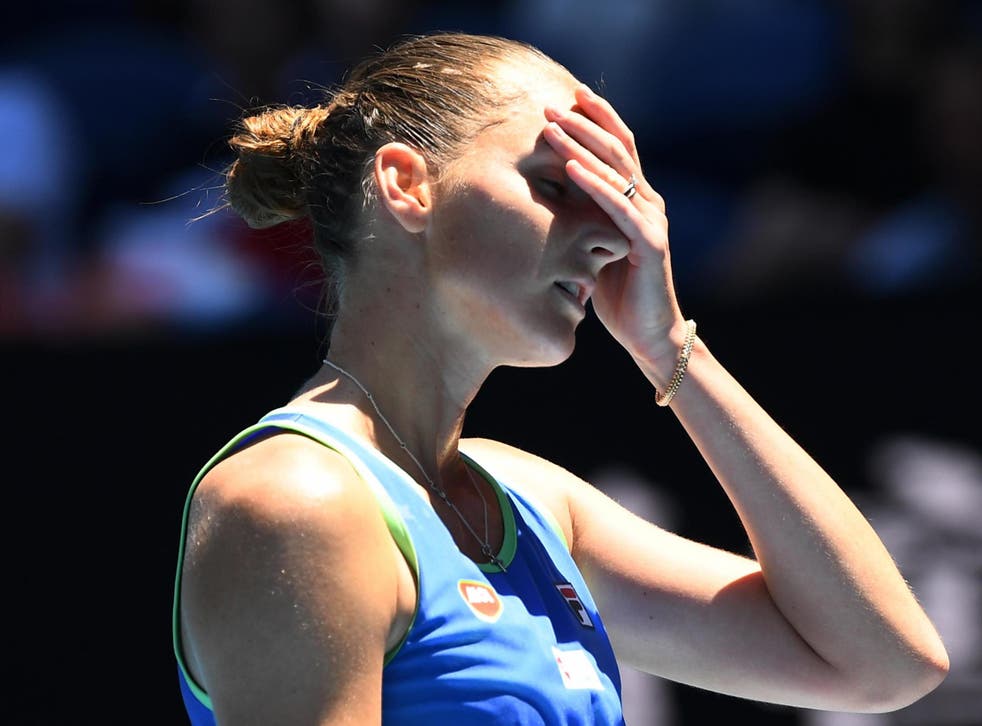 Karolina Pliskova reacts after losing a point in the second set