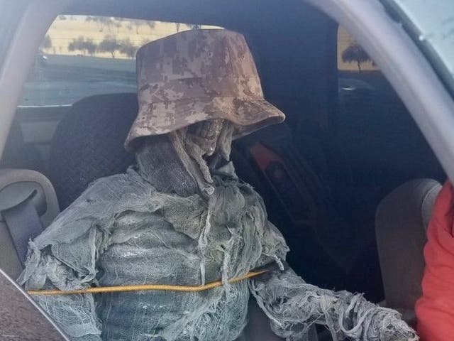 A man was handed a ticket after travelling down a HOV lane with a fake passenger