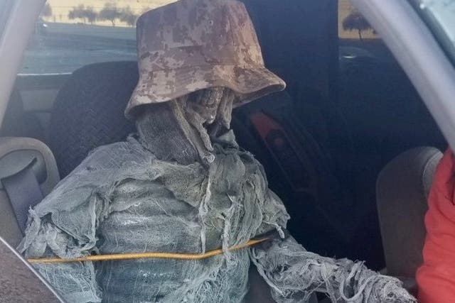 A man was handed a ticket after travelling down a HOV lane with a fake passenger