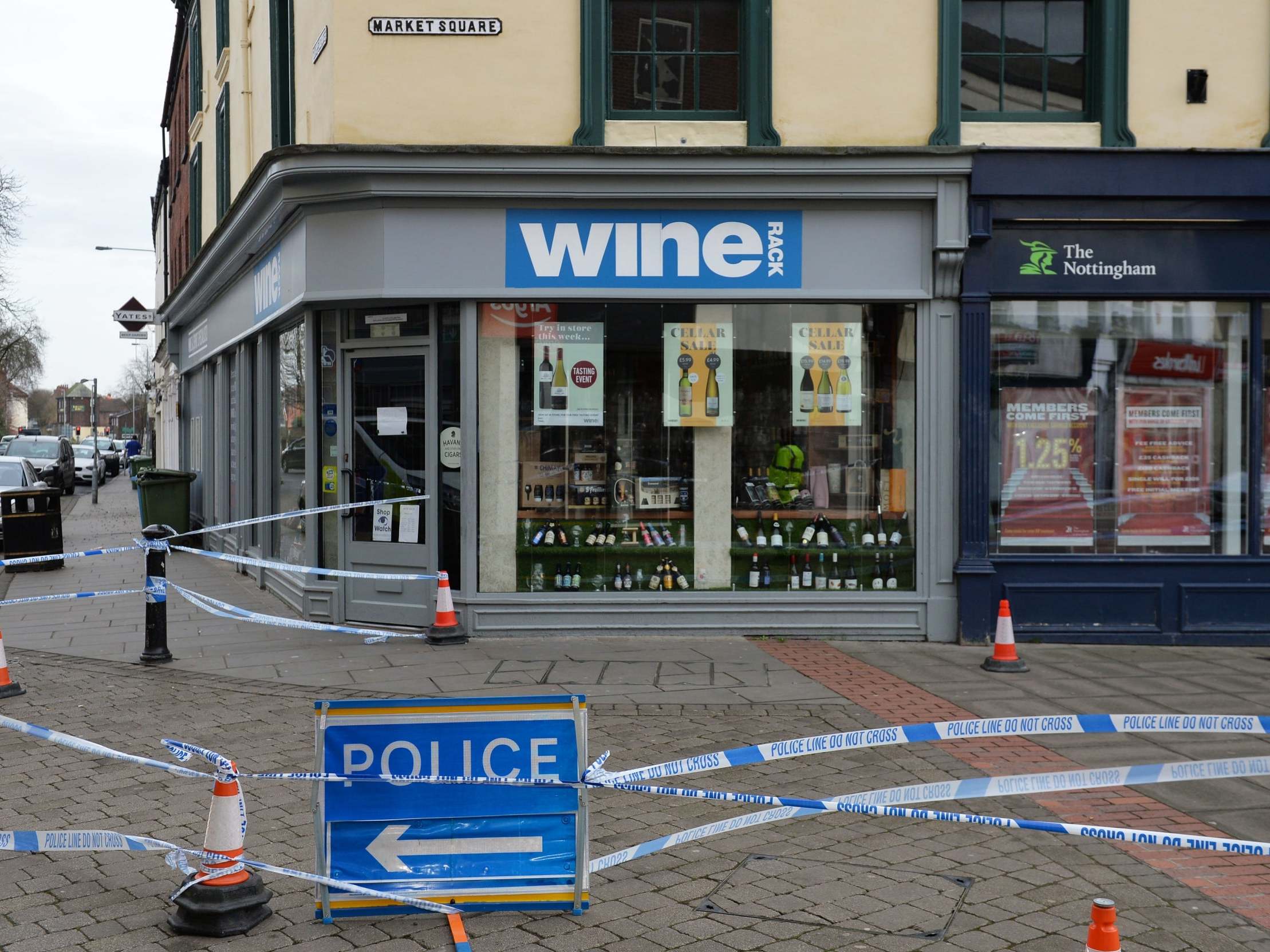 Police cordons at Retford Town Centre following footballer’s death