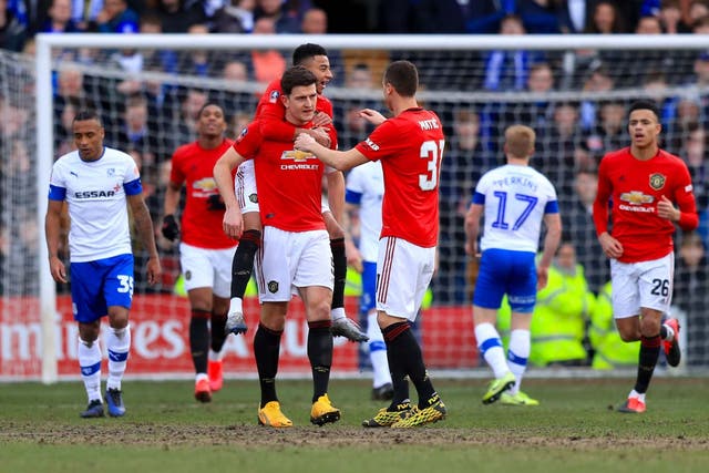 Manchester United celebrate Harry Maguire's opening goal