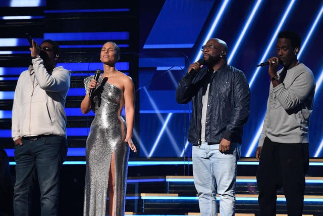 Alicia Keys and Boyz II Men sing in honour of Kobe Bryant during the 62nd Annual Grammy Awards on 26 January 2020, in Los Angeles.