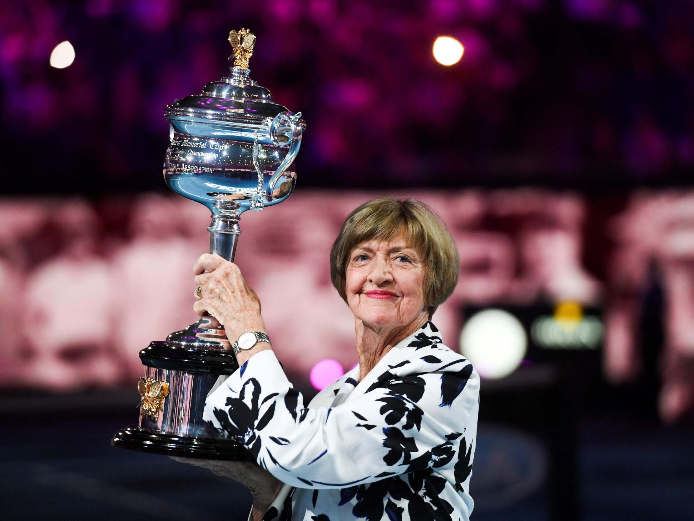 Margaret Court poses at a presentation in Melbourne on Monday