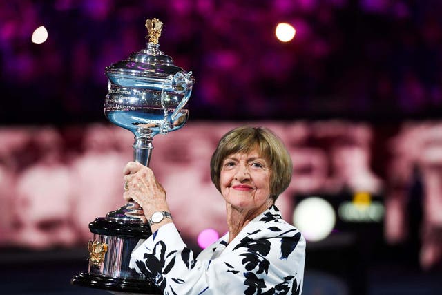 Margaret Court poses at a presentation in Melbourne on Monday