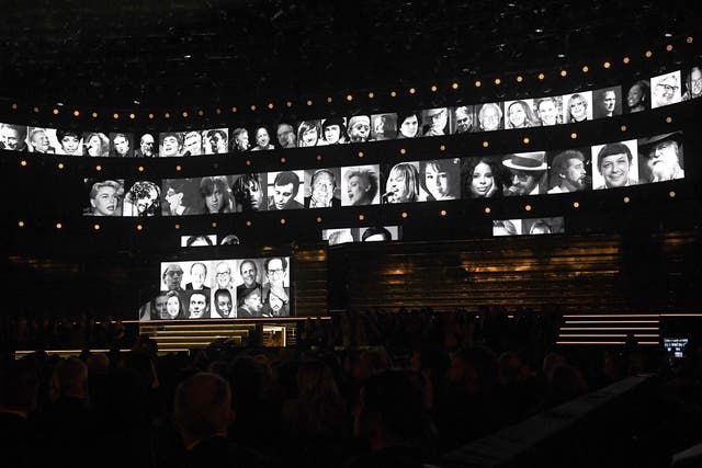 The in memoriam tribute plays during the 62nd Annual Grammys at Staples Center on 26 January 2020 in Los Angeles, California.