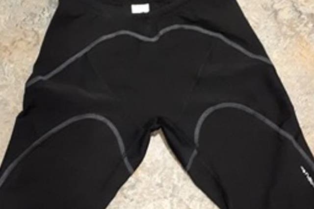 The suspect's cycling shorts, in which he had stuffed 30 mobile phones