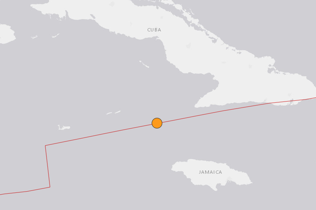 Map showing location of the 7.7 magnitude earthquake that has been felt in Jamaica and Cuba, among other places
