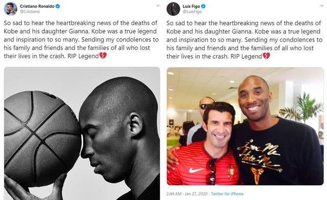 Luis Figo appeared to copy a Kobe Bryant tribute from Cristiano Ronaldo