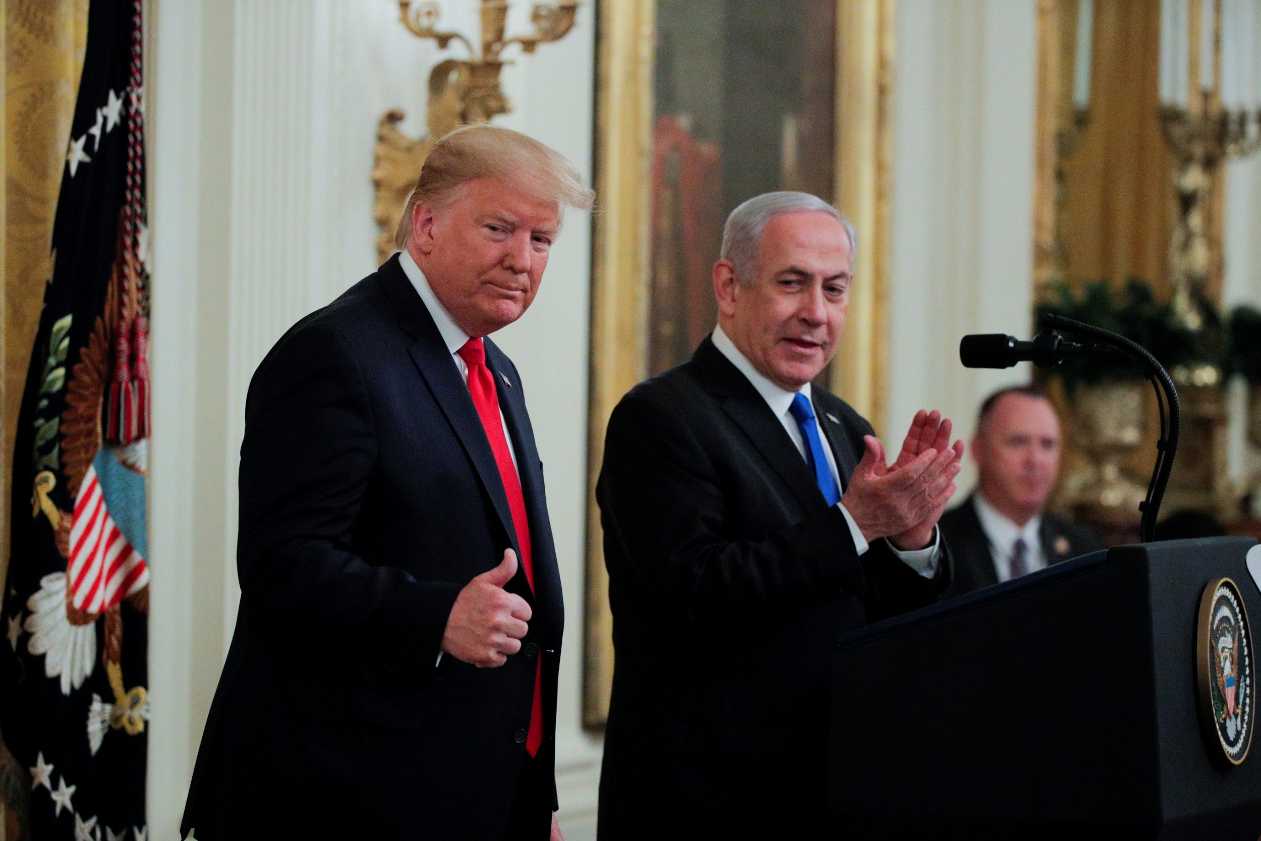 Donald Trump, left, with Benjamin Netanyahu during a recent visit