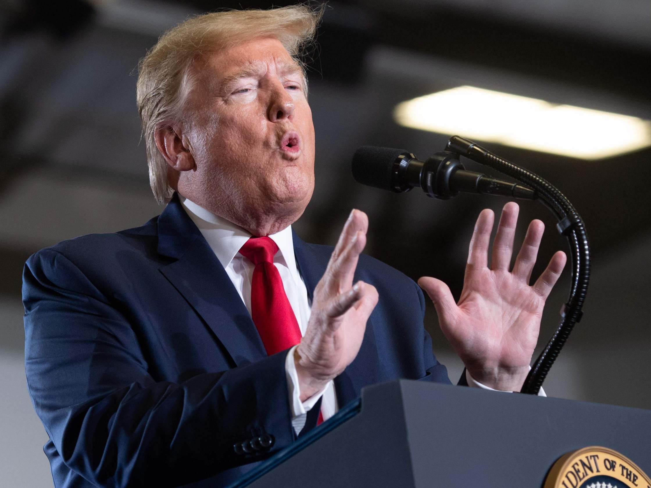 Donald Trump speaks during a "Keep America Great" campaign rally at Wildwoods Convention Center in Wildwood, New Jersey, on 28 January 2020