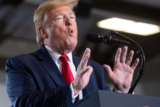 Donald Trump speaks during a "Keep America Great" campaign rally at Wildwoods Convention Center in Wildwood, New Jersey, on 28 January 2020
