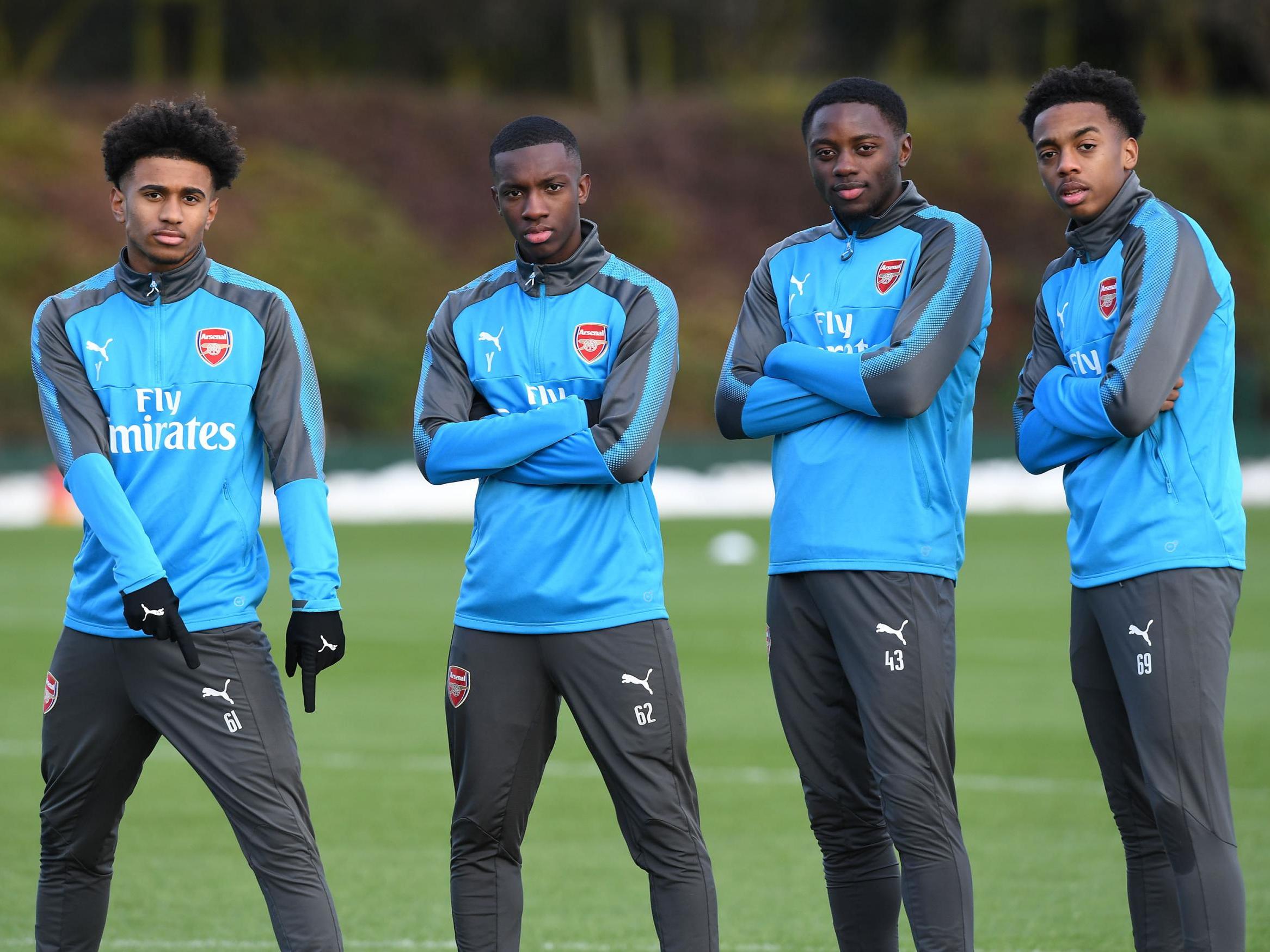 Josh Dasilva with Reiss Nelson, Eddie Nketiah and Joe Willock