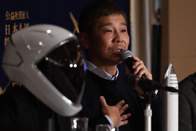 Yusaku Maezawa, entrepreneur and CEO of ZOZOTOWN and SpaceX BFR's first private passenger, speaks during a press conference at the Foreign Correspondents' Club of Japan in Tokyo on October 9, 2018