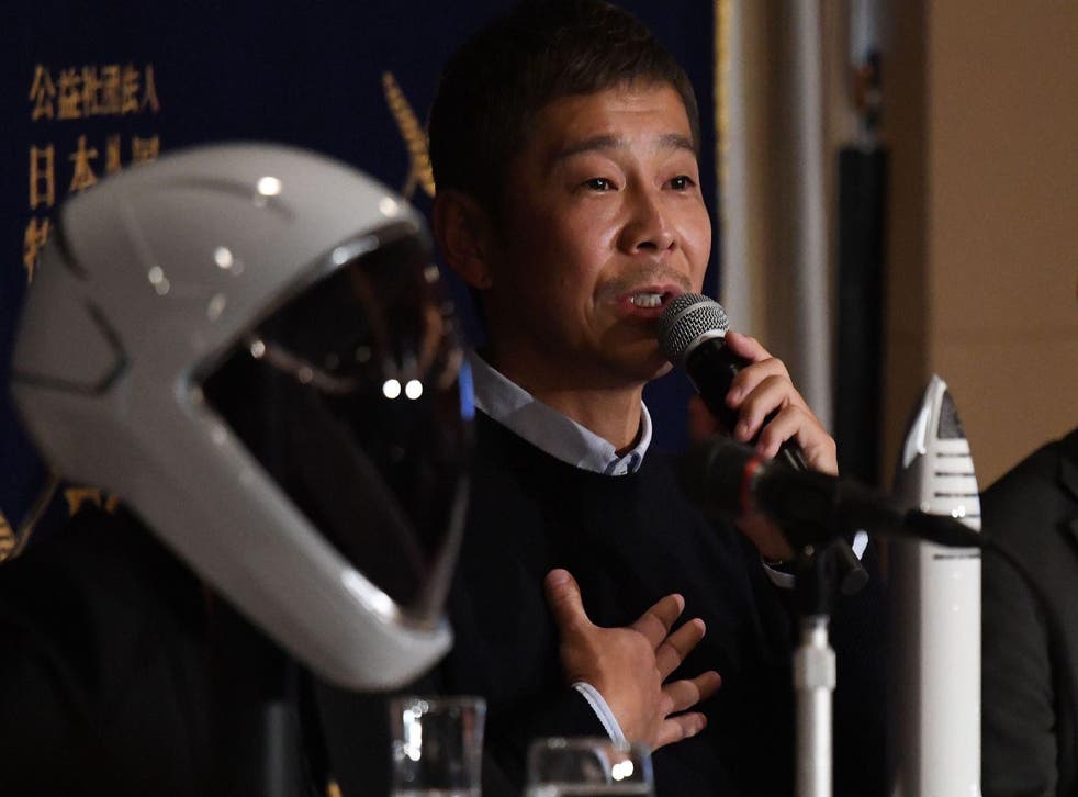 Yusaku Maezawa, entrepreneur and CEO of ZOZOTOWN and SpaceX BFR's first private passenger, speaks during a press conference at the Foreign Correspondents' Club of Japan in Tokyo on October 9, 2018