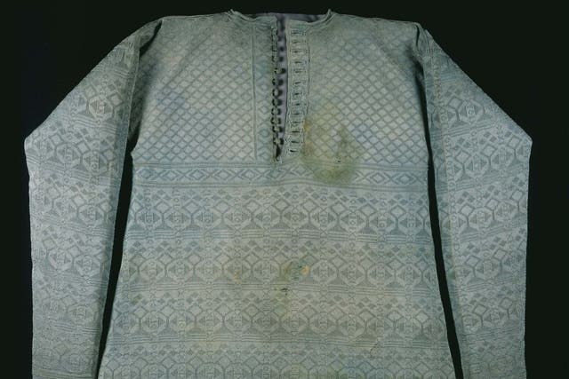 A knitted pale green silk vest or waistcoat said to have been worn by Charles I at his execution