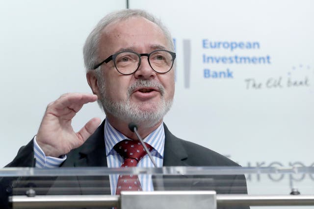 President of the European Investment Bank, Werner Hoyer, gives the EIB annual press conference in Brussels