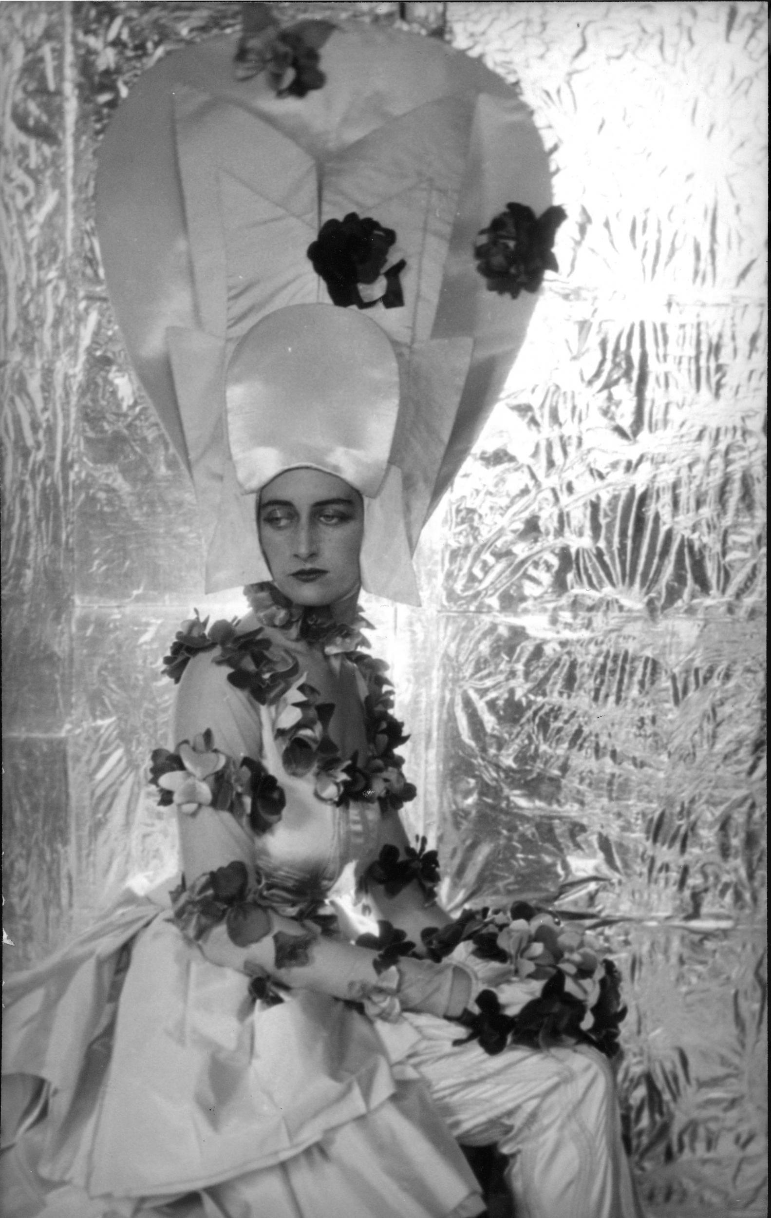 Maxine Freeman-Thomas dressed for Ascot in the year 2000 for the Dream of Fair Women Ball by Cecil Beaton, 1928