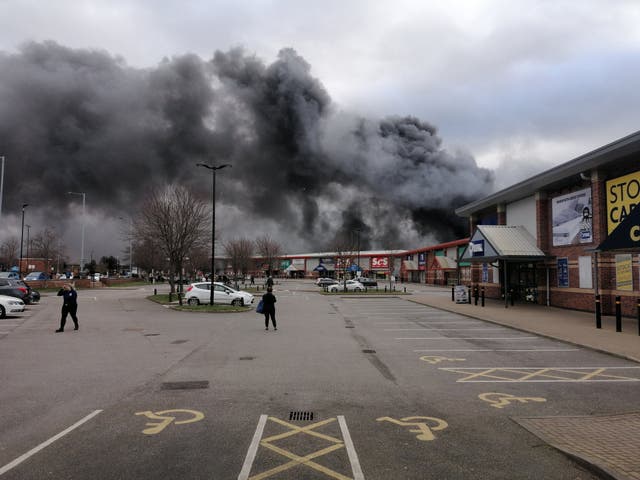 A large fire that has broken out at Westgate Retail Park in Wakefield