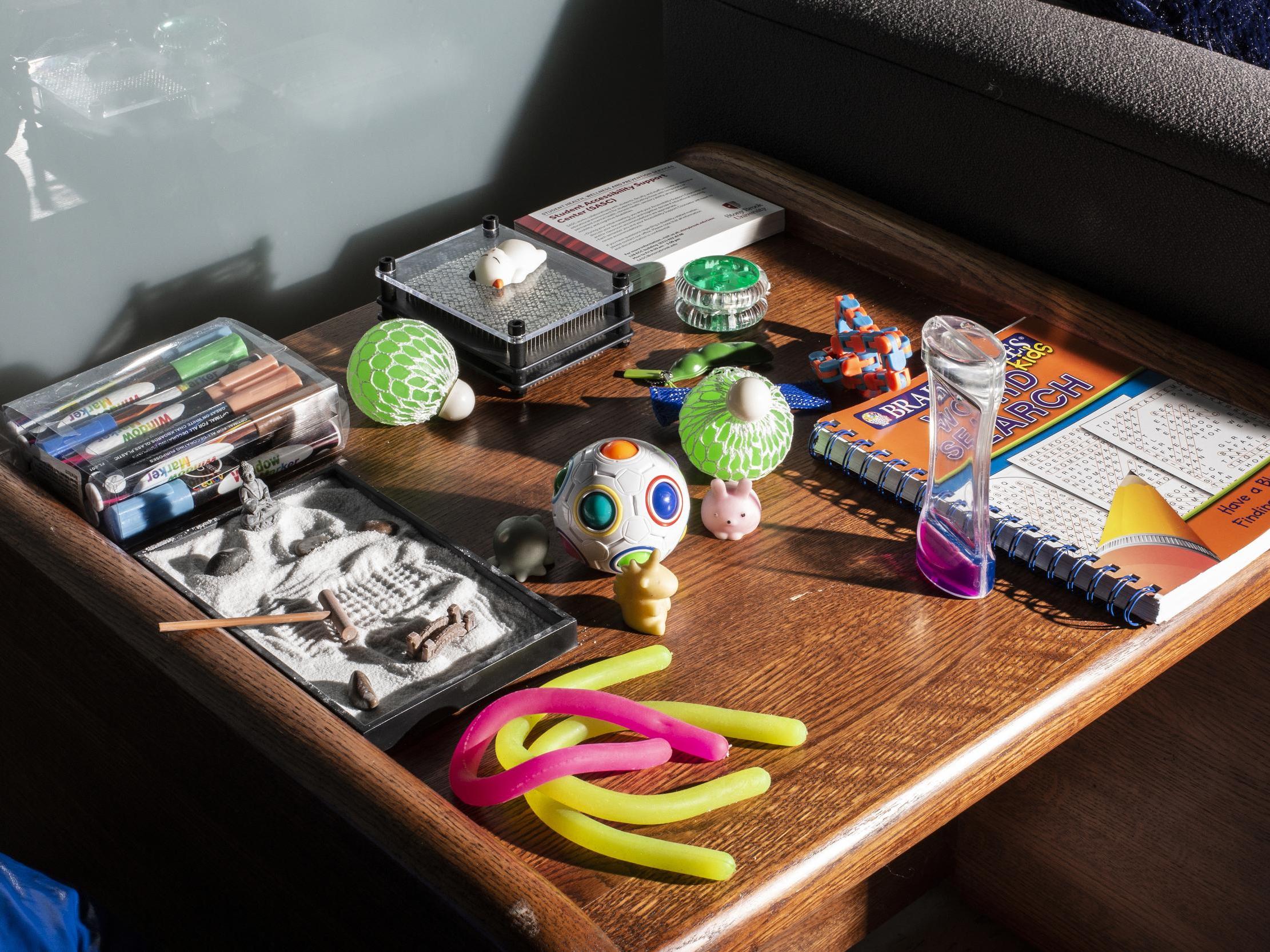 Sensory items on a table for students at the Student Accessibility Support Center at Stony Brook University New York