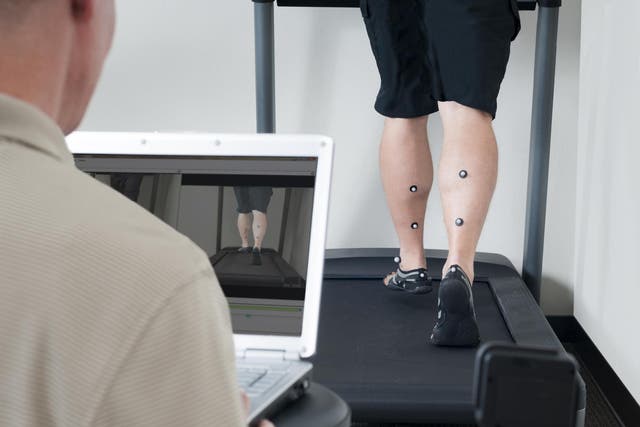 Stock image of gait analysis performed on treadmill.