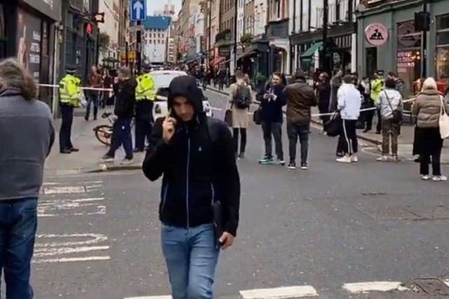 Screen grab from video of a police cordon in Dean Street, Soho, central London, where a suspected unexploded Second World War bomb has been found, 3 February, 2020.