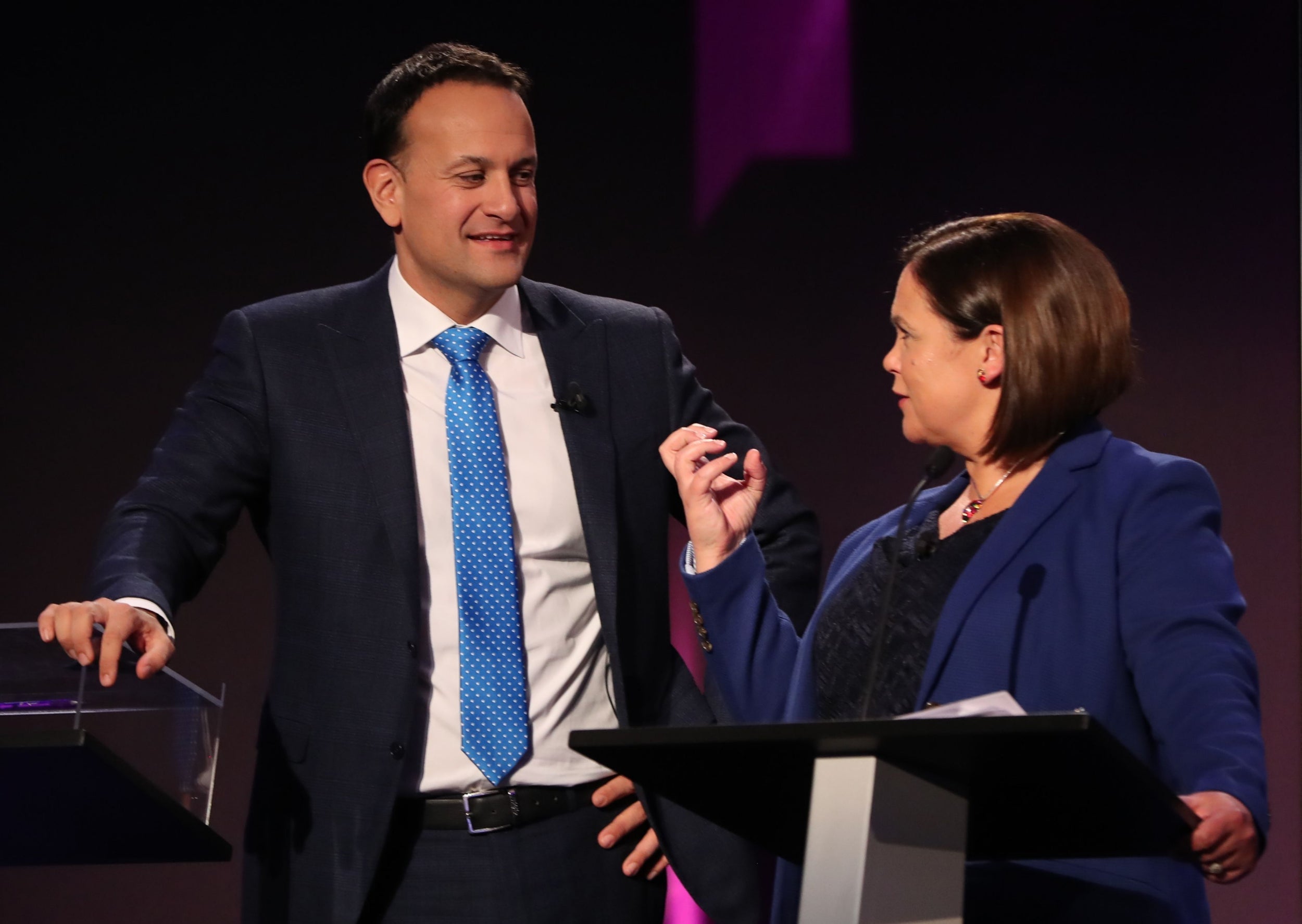 Fine Gael leader, Taoiseach Leo Varadkar (L) and Sinn Fein leader Mary Lou McDonald