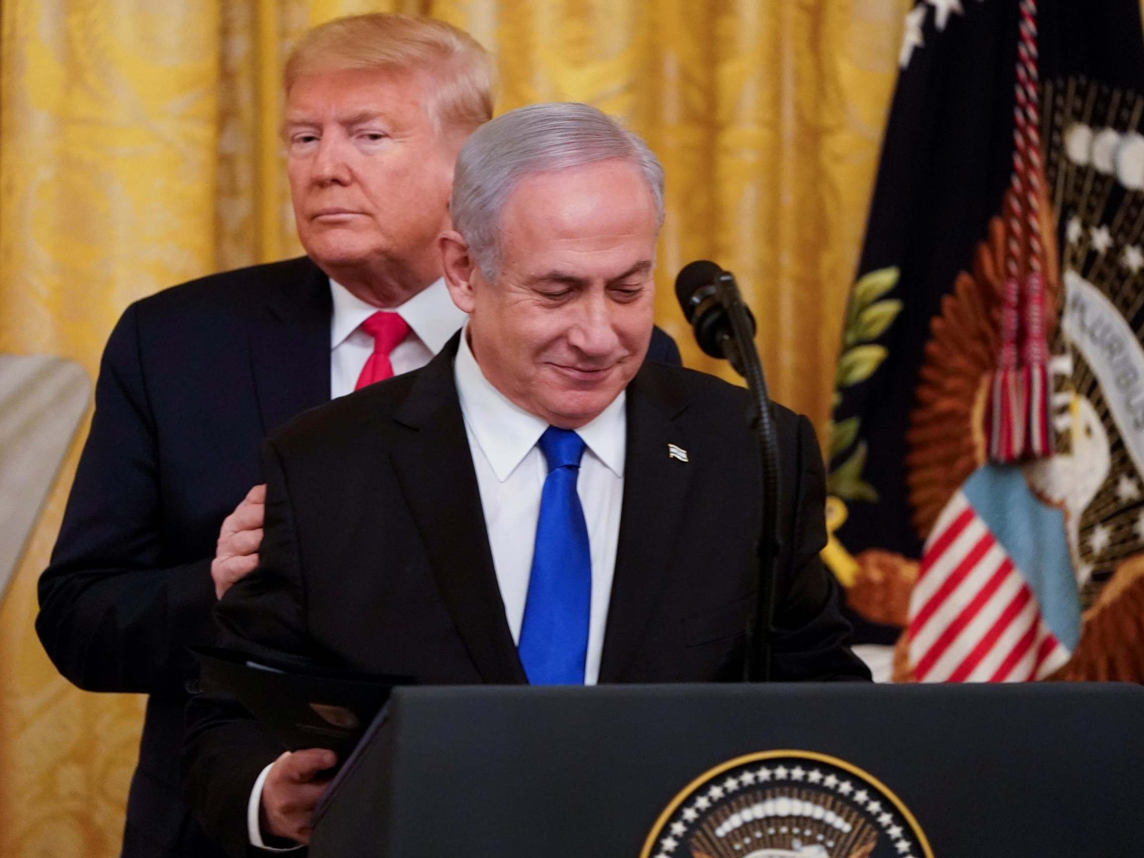 Bejamin Netanyahu with Donald Trump at the White House in January