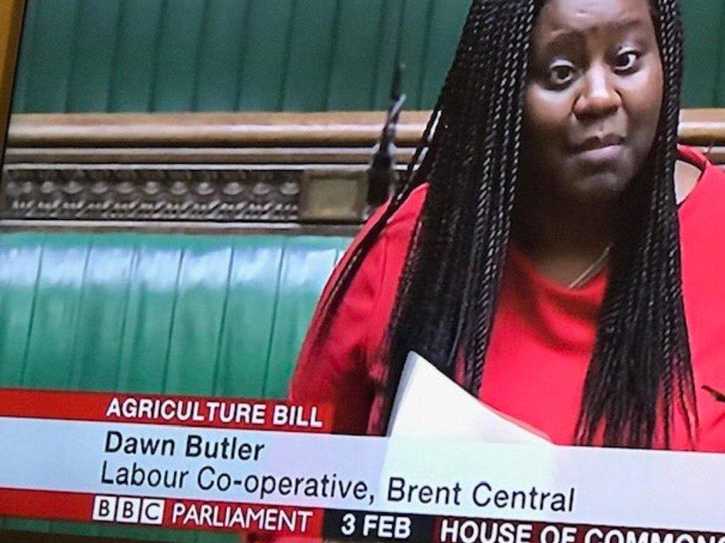 An image of a BBC broadcast which wrongly captioned MP Marsha de Cordova with MP Dawn Butler's name