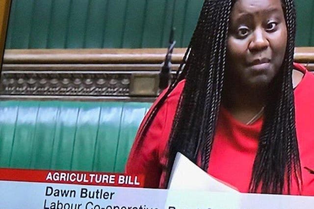 An image of a BBC broadcast which wrongly captioned MP Marsha de Cordova with MP Dawn Butler's name
