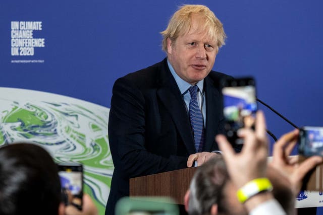Boris Johnson speaks during the launch of the UK-hosted COP26 UN climate summit