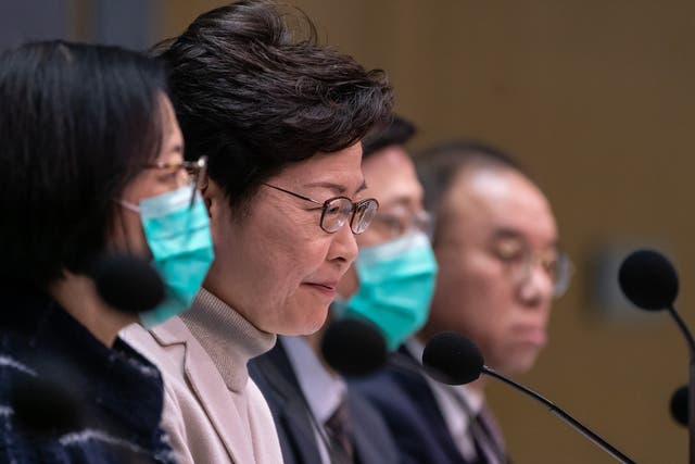 Carrie Lam during a press conference: on Monday the chief executive announced a partial closure of the border with China