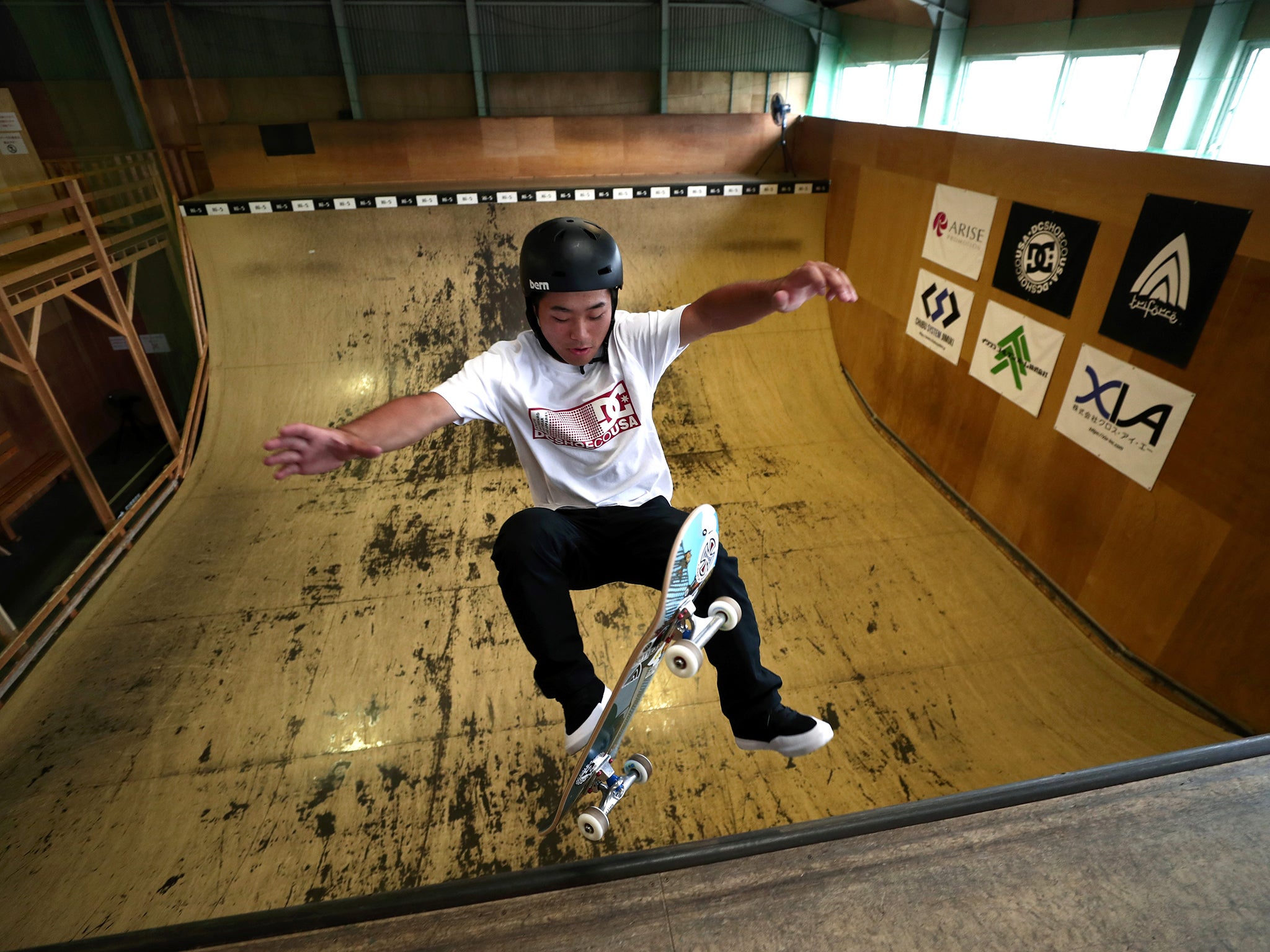 Reigning Asian Games champion Kensuke Sasaoka shows his skills during training in July 2019 (AFP/Getty)