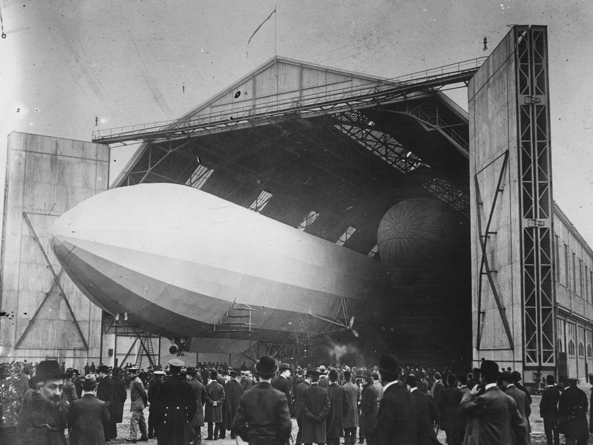 An airship shed in Dusseldorf, circa 1914: the Zeppelin was one of the most successful airships of all time
