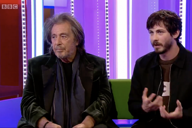 Al Pacino and 'Hunters' co-star Logan Lerman on The One Show on Tuesday.