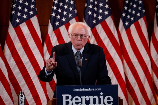 Bernie Sanders delivers his response to Donald Trump's State of the Union address during a campaign event in Manchester, New Hampshire