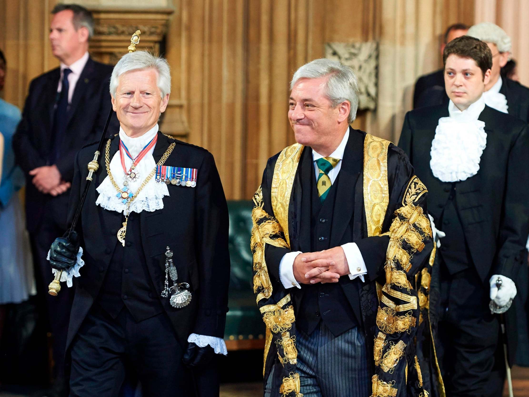 Former Black Rod David Leakey (left) and former House of Commons speaker John Bercow (right) in the central lobby in the Palace of Westminster in 2017.