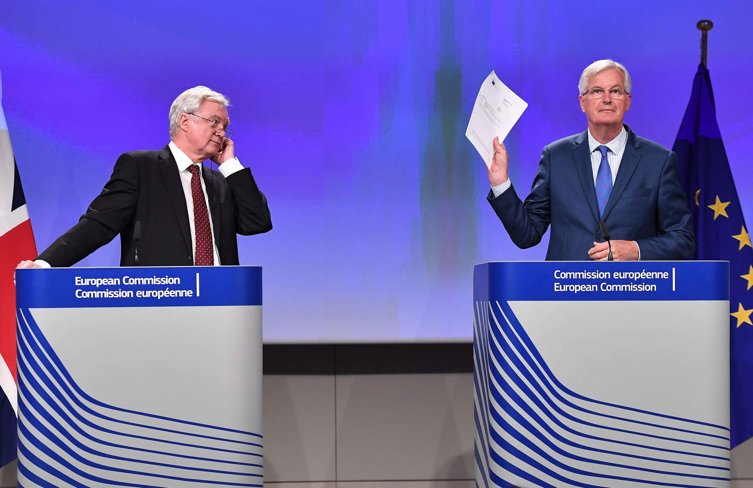 David Davis and Michel Barnier at one of their joint press conferences kicking off a week of negotiations in August 2017