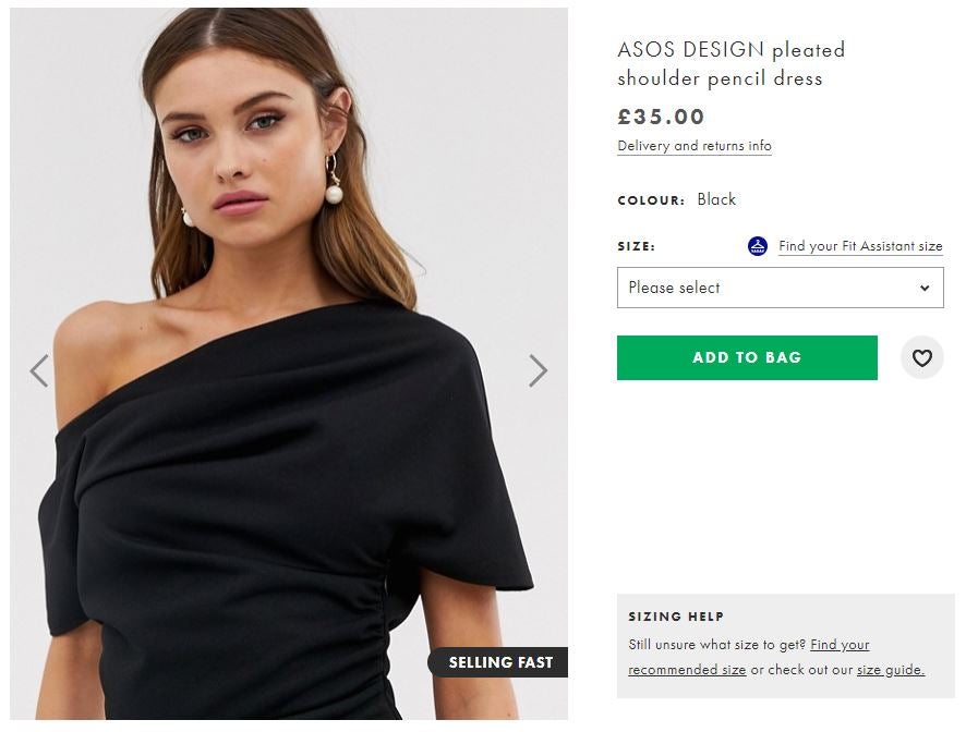 £35 black pleated shoulder pencil dress