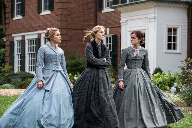 Florence Pugh, Saoirse Ronan and Emma Watson in a scene from Little Women