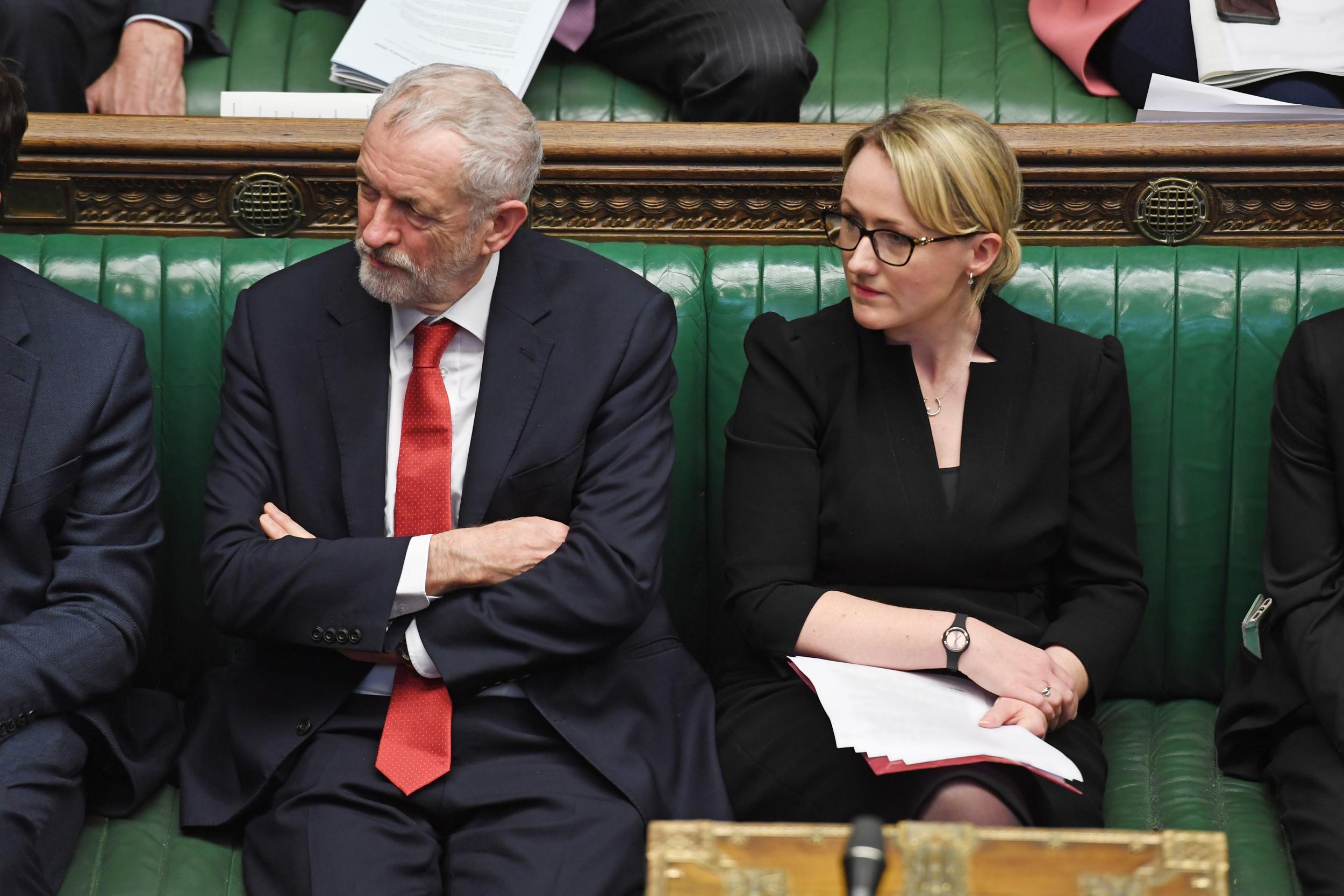Rebecca Long-Bailey with Jeremy Corbyn during PMQs