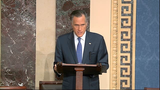 Utah Senator Mitt Romney speaks at the Senate impeachment trial of Donald Trump, revealing he will vote to remove the president