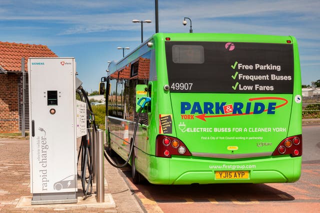 An electric bus being re-charged at York Park and Ride