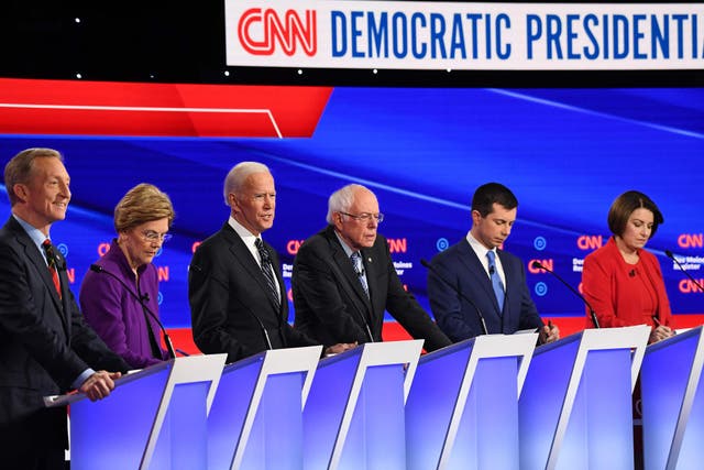 The Democratic presidential hopefuls during a debate in Des Moines, Iowa