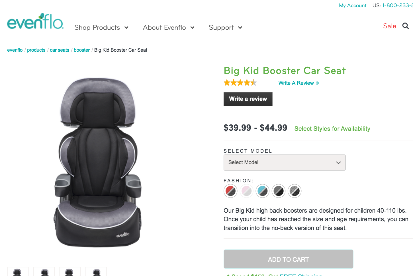 Evenflo big kid 2024 booster car seat