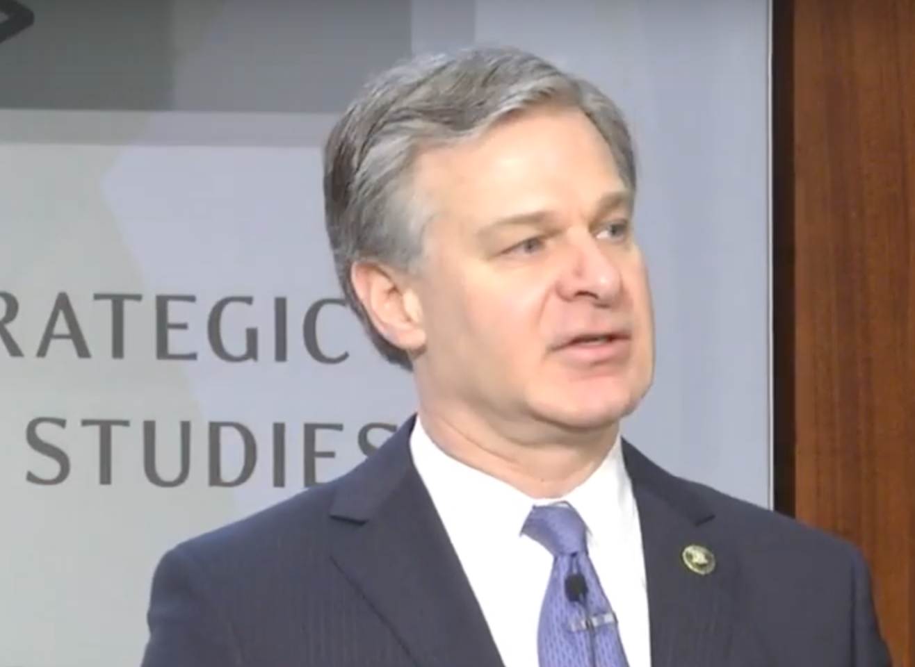 FBI director Christopher Wray addressing the China Initiative Conference at the Centre for Strategic &amp; International Studies on 6 February, 2020